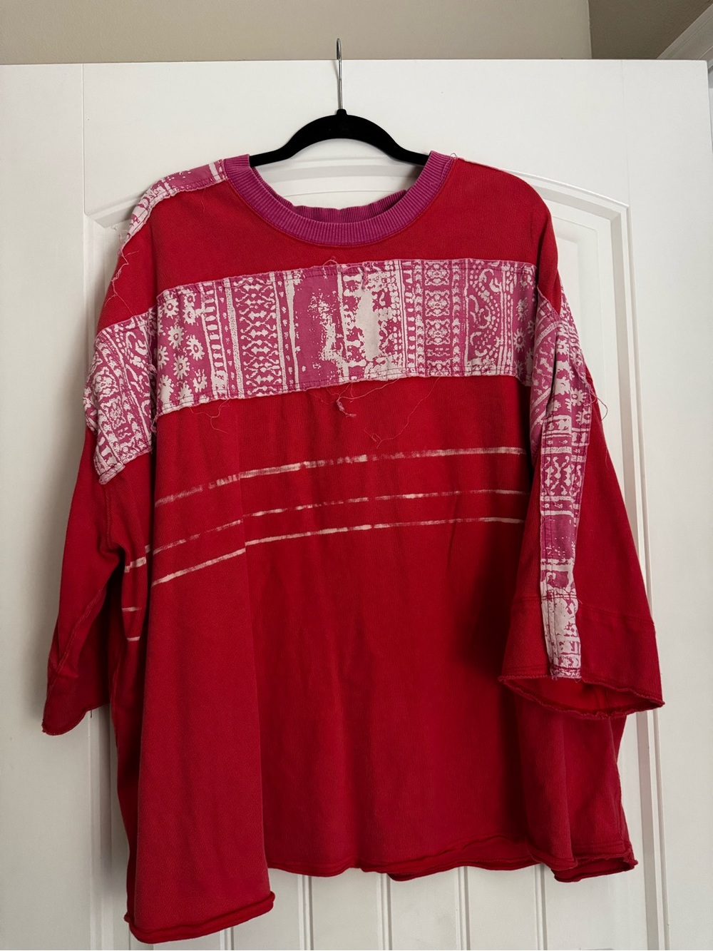 We The Free Red and Pink Patterned Panel Sweatshirt